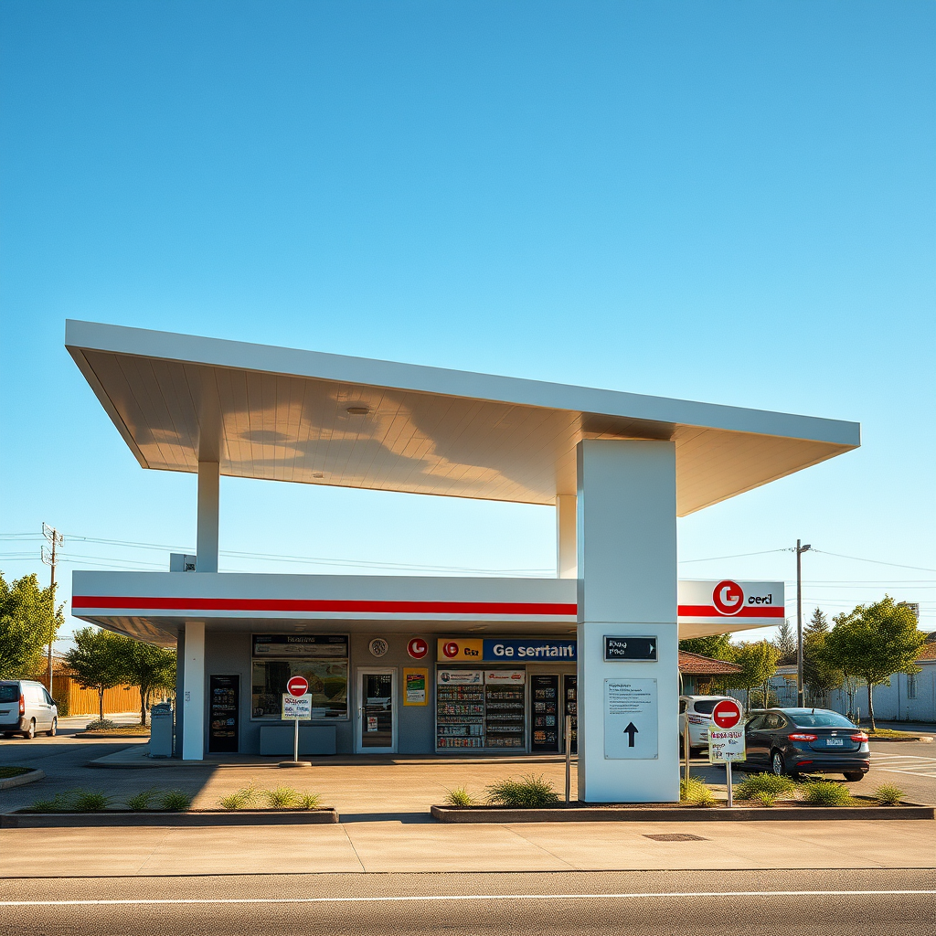 Estación de servicio moderna en Argentina con múltiples servicios incluyendo restaurante, tienda de conveniencia y área de descanso para viajeros